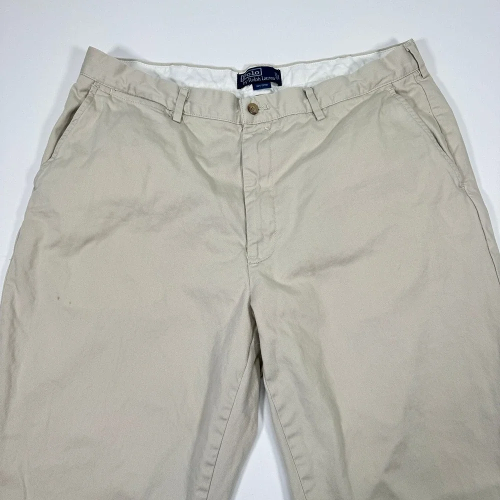 Polo Ralph Lauren Chino Pants Mens Tag 38x32 Fits 36x28 Khaki Classic Flat Front